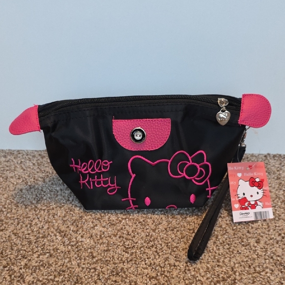 Hello Kitty Handbags - Hello Kitty Makeup Bag Accessory Bag Black and Pink